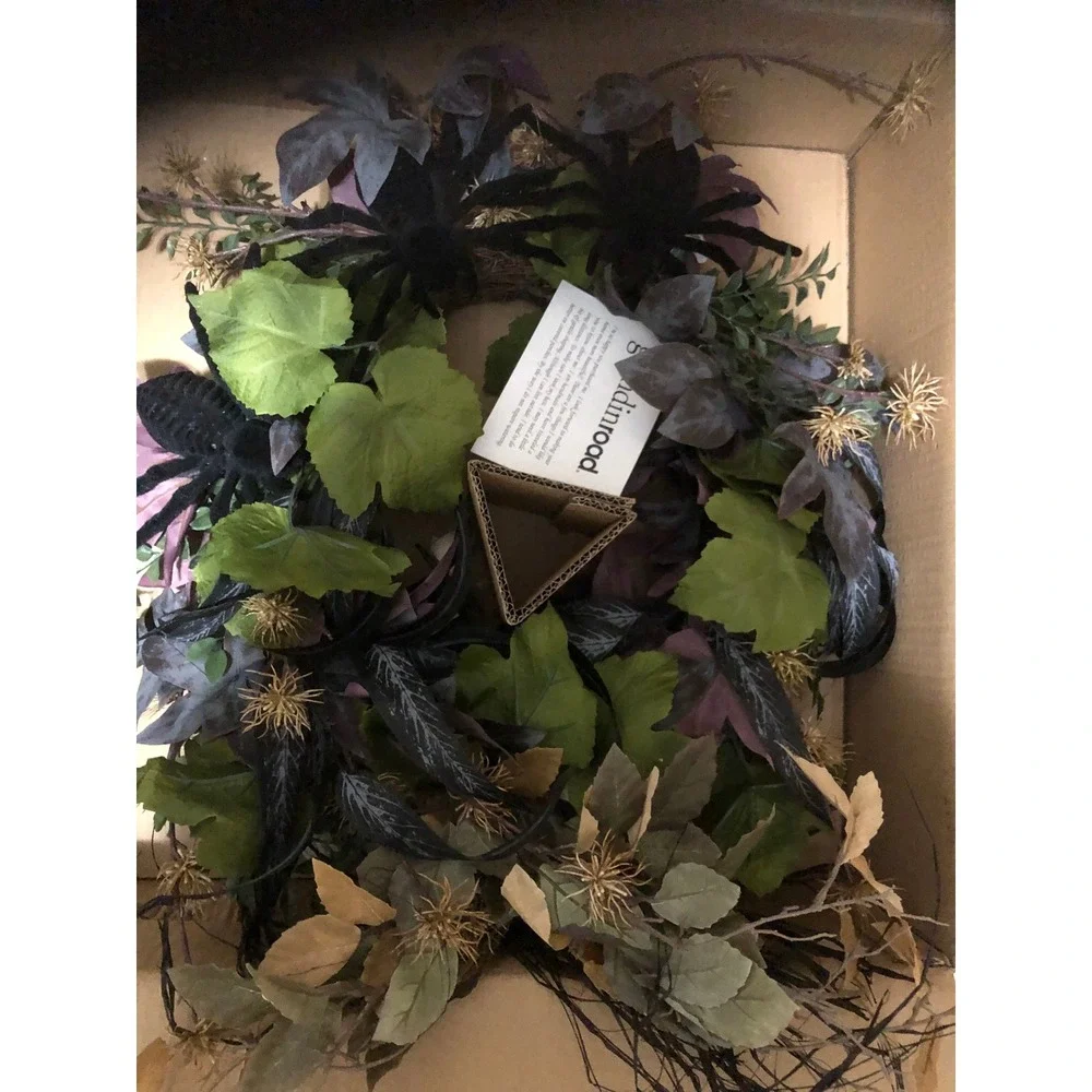 Grandin Road Spider Grove Halloween Wreath 26 Inch Black Purple Green 177191